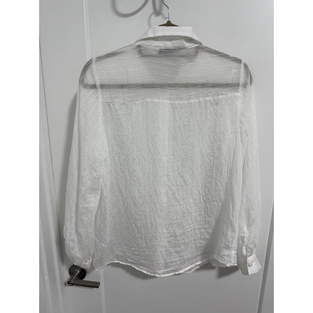 Zara Woman's White Striped Button-Up Blouse Top Long Sleeve Small S - Picture 7 of 9